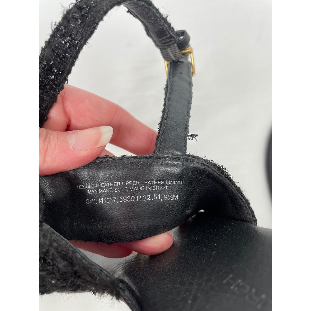 Tory Burch Miller Tweed Slingback Sandals Womens 9.5 Black Excellent Thong Flat - Picture 7 of 8